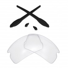 Walleva Lenses And Rubber Kit(Earsocks+Nosepads) For Oakley Flak 2.0 (OO9295 Series) (Clear Lenses + Black Rubber)